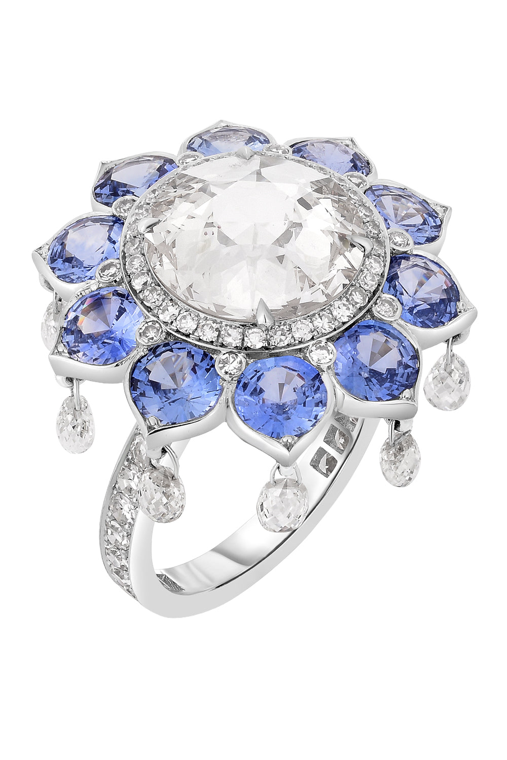 Diamond Blue Sapphire Flower Ring