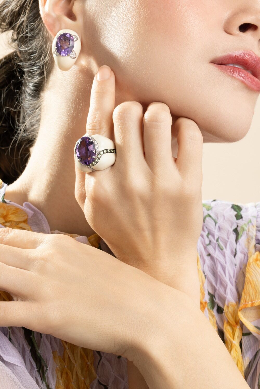 Diamond Amethyst White Ring-SILVER-7-JEWELRYFINE JEWELRING-ANDREOLI