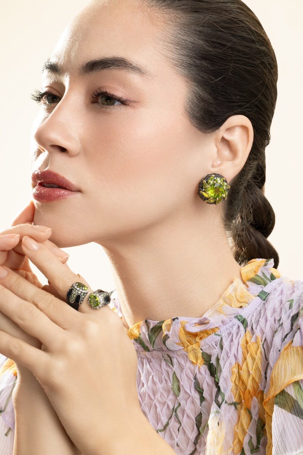 Diamond Peridot Round Black Earrings-YELLOW GOLD-JEWELRYFINE JEWELEARRING-ANDREOLI