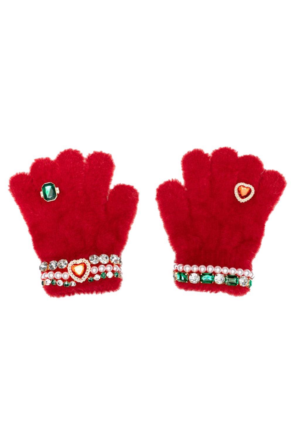 Jeweled Gloves - Ruby Red-RED-ACCESSORIEGLOVES-SUPER SMALLS