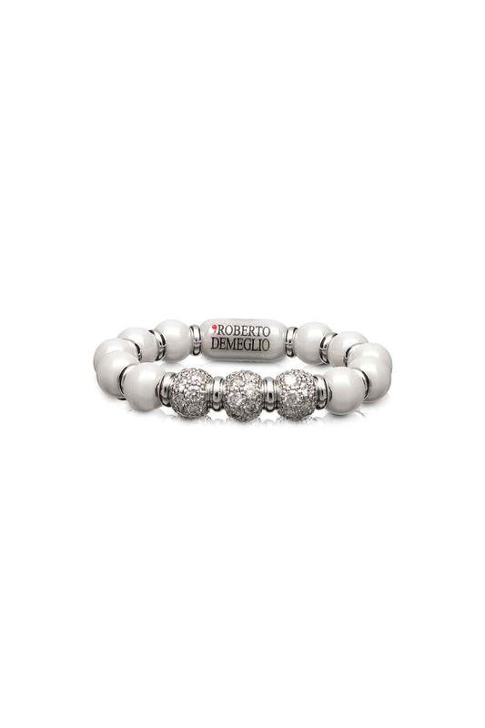 Three Diamond White Bead Stretch Sfera Ring-WHITE GOLD-6.5-JEWELRYFINE JEWELRING-ROBERTO DEMEGLIO