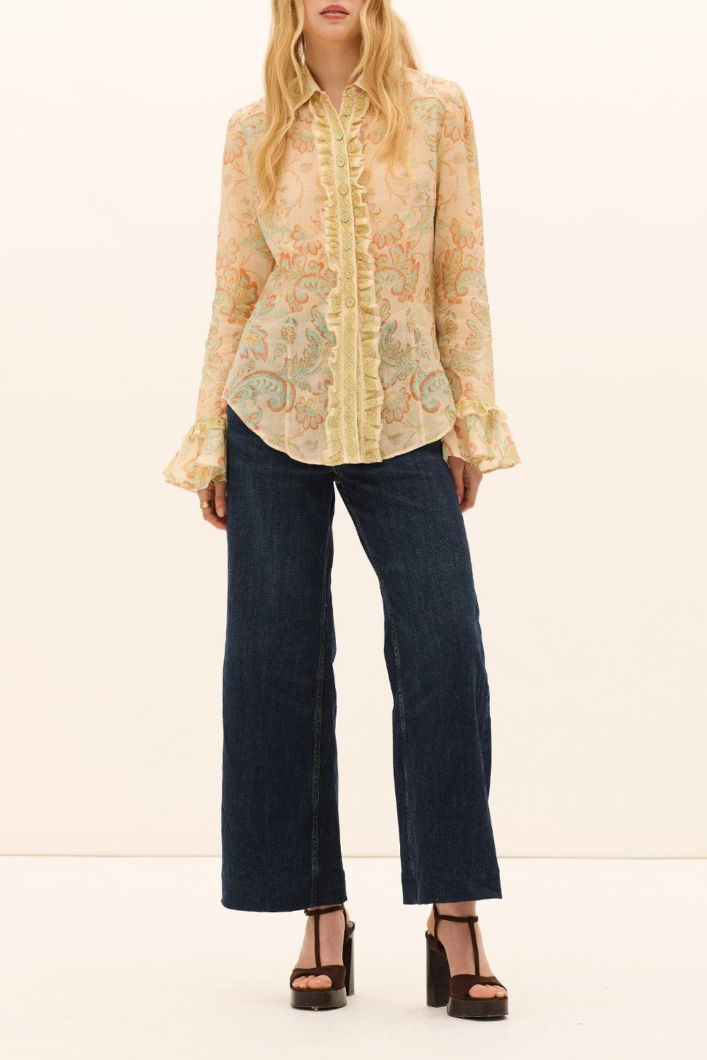 Fiordaliso Frill Blouse-MULTI-0-CLOTHINGTOPBLOUSE-KATE FORD
