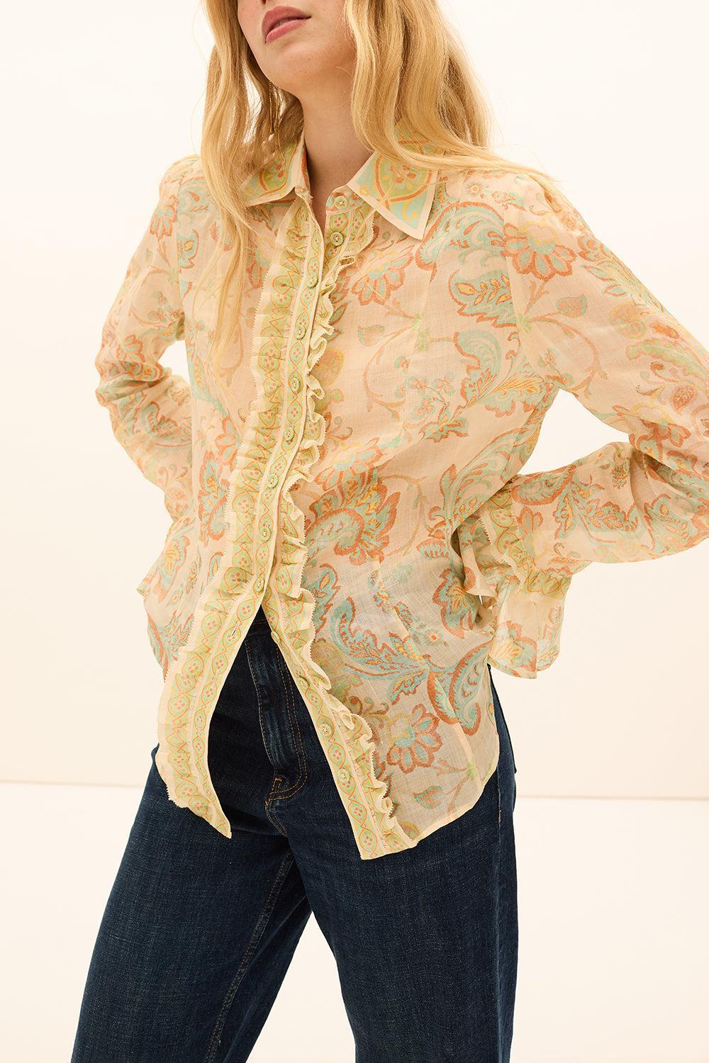 Fiordaliso Frill Blouse-MULTI-0-CLOTHINGTOPBLOUSE-KATE FORD