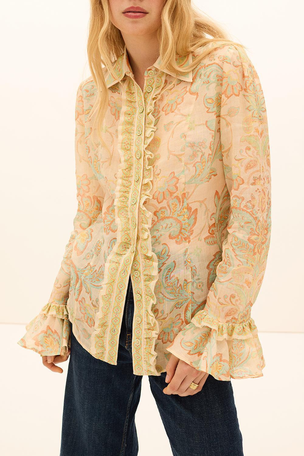 Fiordaliso Frill Blouse-MULTI-0-CLOTHINGTOPBLOUSE-KATE FORD
