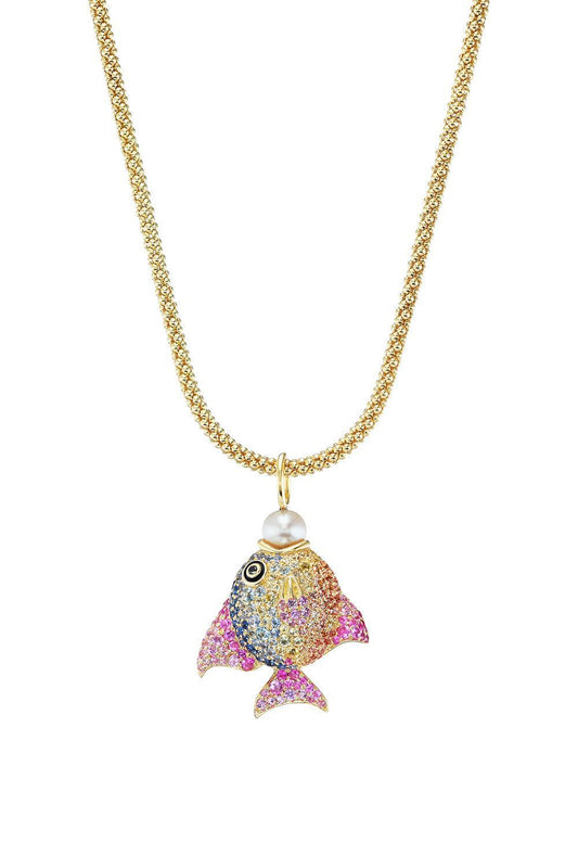 Rainbow Sapphire Fish Necklace-YELLOW GOLD-JEWELRYFINE JEWELNECKLACE O-EMILY P WHEELER