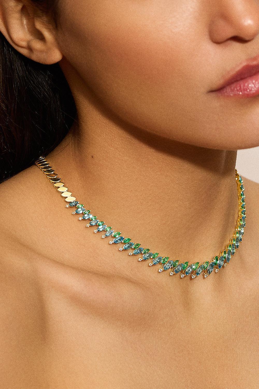 Emerald Topaz Pollack Tennis Necklace-YELLOW GOLD-JEWELRYFINE JEWELNECKLACE O-EMILY P WHEELER