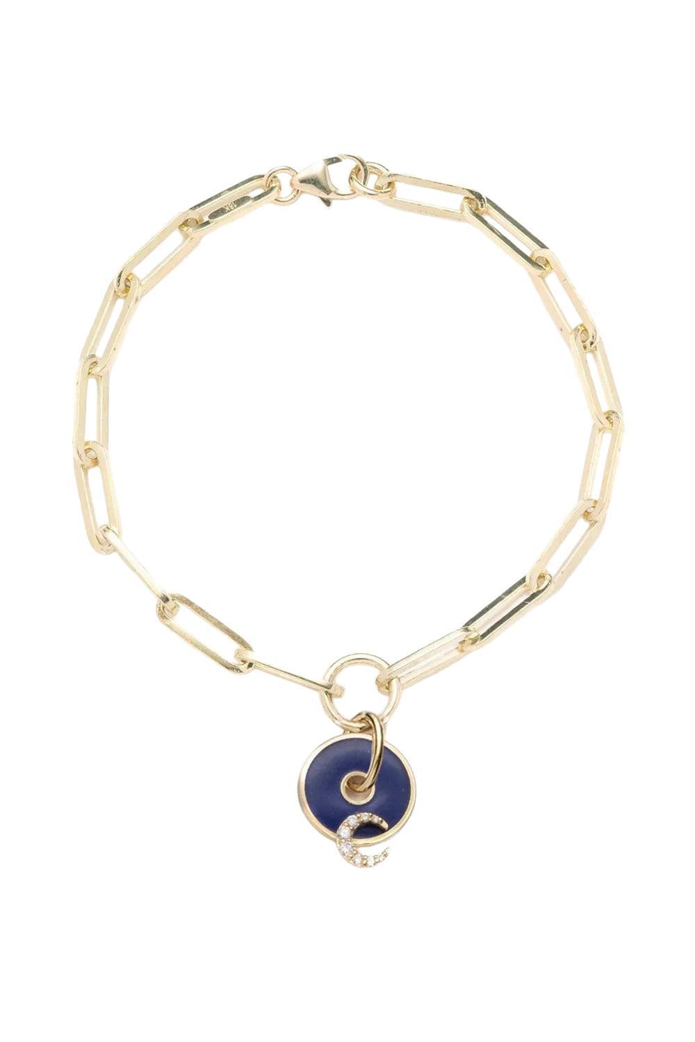 Blue Crescent- Karma Disk Classic Fob Clip Chain Bracelet-YELLOW GOLD-JEWELRYFINE JEWELBRACELET O-FOUNDRAE