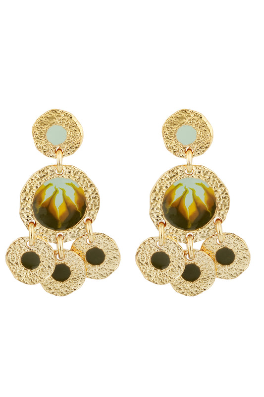 Teal Olive Illusion Dangle Earrings