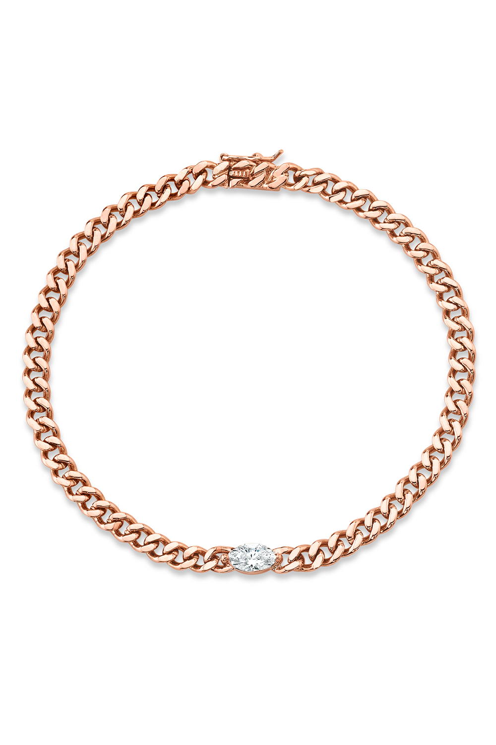 Diamond Marquise Center Small Cuban Chain Link Bracelet-ROSE GOLD-JEWELRYFINE JEWELBRACELET O-ANITA KO