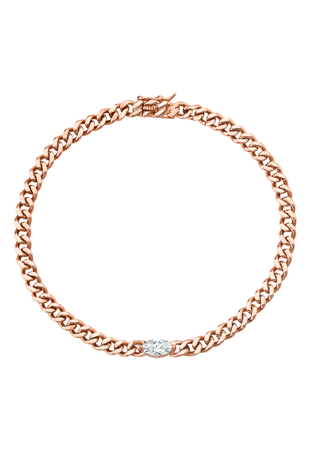 Diamond Marquise Center Small Cuban Chain Link Bracelet-ROSE GOLD-JEWELRYFINE JEWELBRACELET O-ANITA KO