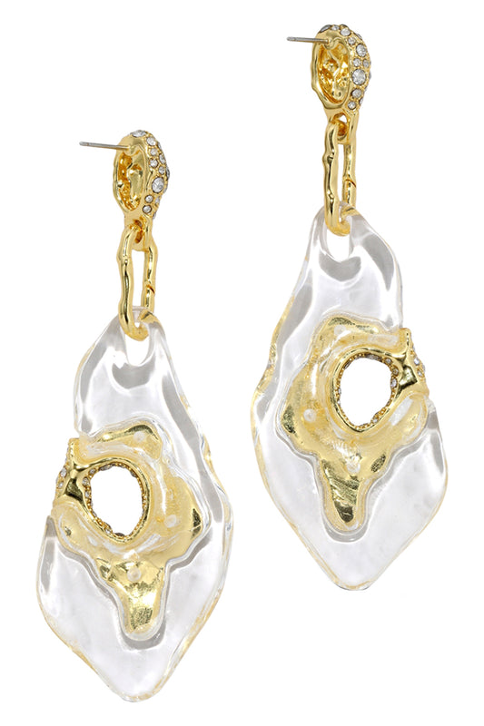Crystal Pave Liquid Lucite Geode Drop Earrings