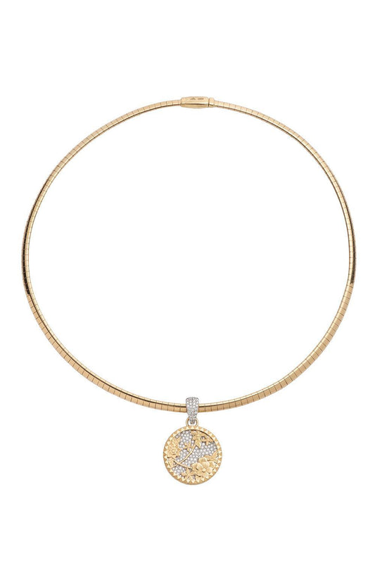 Resilience - Diamond Pavé Small Floral Screen Sleek Collar Necklace-YELLOW GOLD-JEWELRYFINE JEWELNECKLACE O-FOUNDRAE