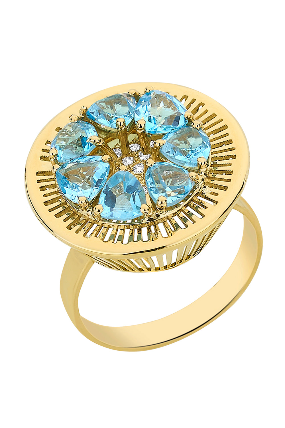 Blue Topaz Diamond Explosion Ring