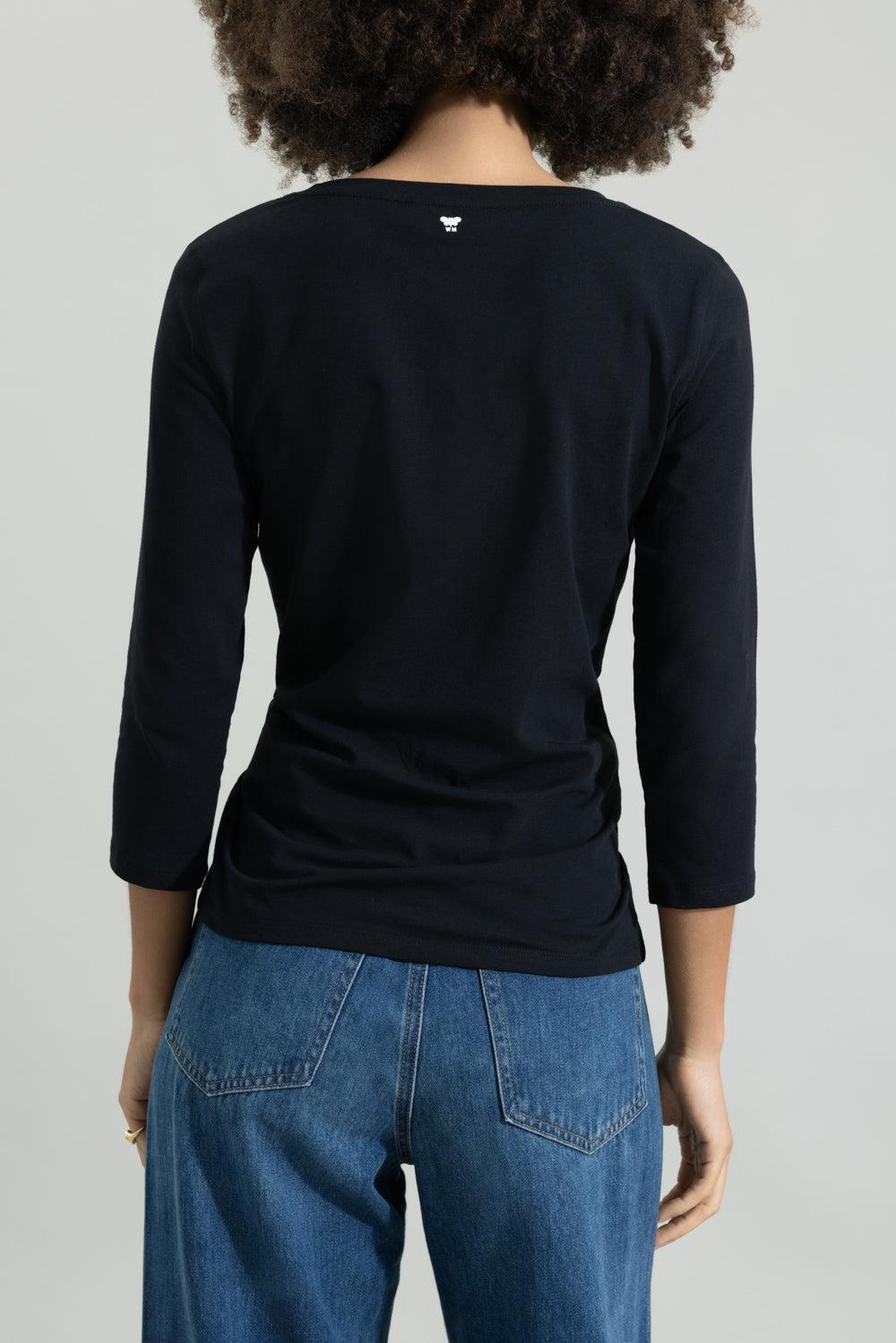 Sleeve Cotton Stretch Tee - Black-BLACK-XS-CLOTHINGTOPT-SHIRT-MAX MARA