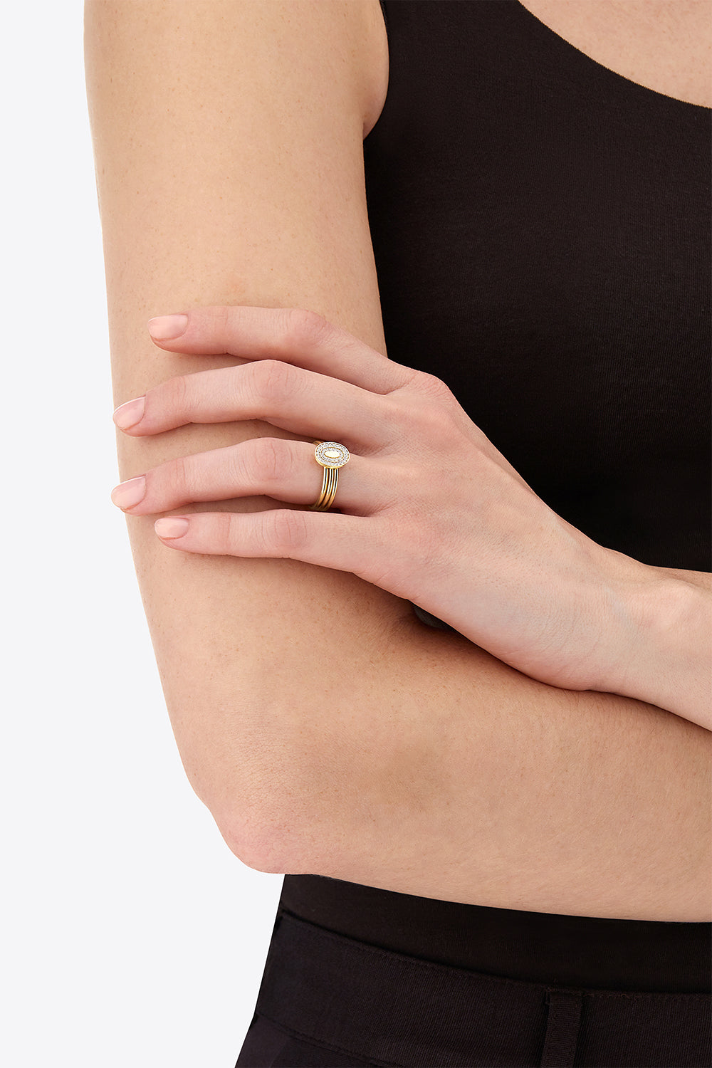 Diamond Halo Three Band Circle Ring