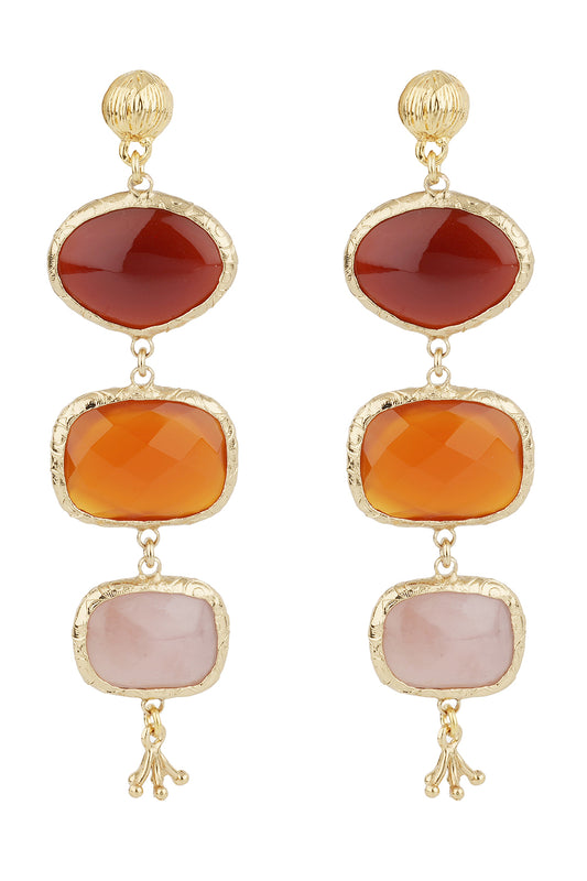 Red Orange Three Stone Silene Earrings