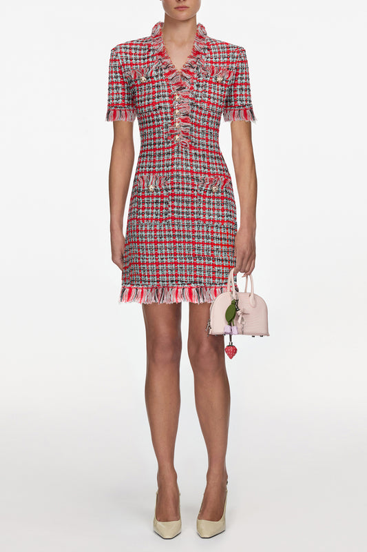 Check Frayed Mini Dress
