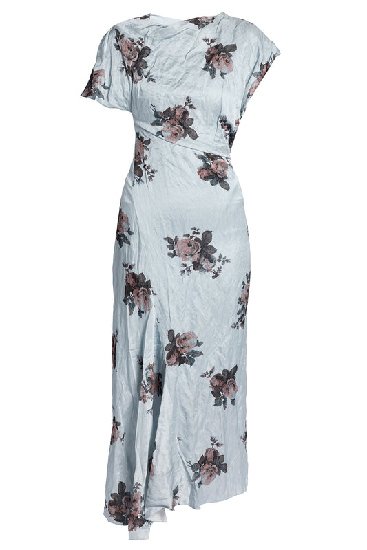 Floral Crushed Asymmetric Midi Dress