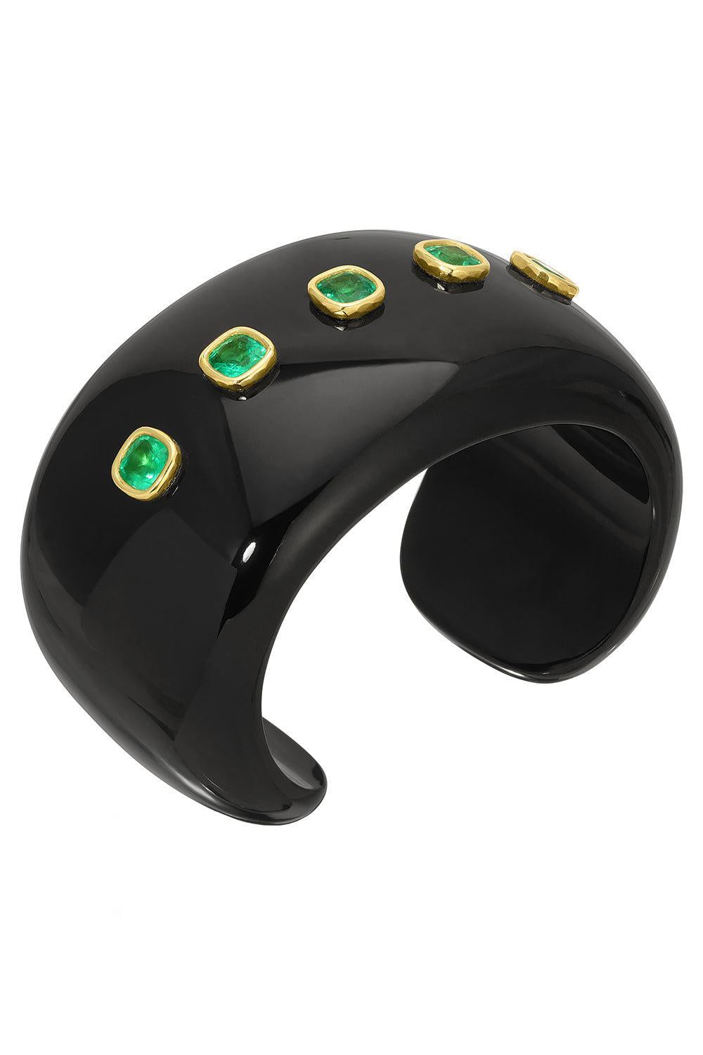 Black Jade Emerald Cuff-YELLOW GOLD-JEWELRYFINE JEWELBRACELET O-OCTAVIA ELIZABETH