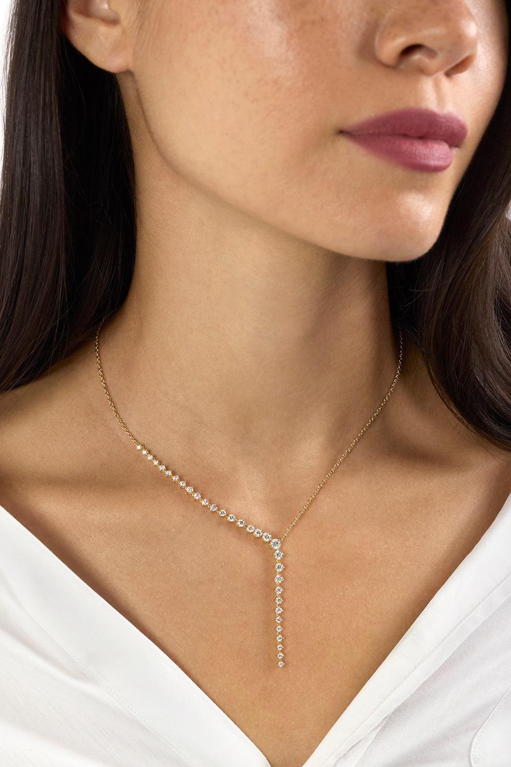 Aria Diamond Cascade Necklace-YELLOW GOLD-16-JEWELRYFINE JEWELNECKLACE O-MELISSA KAYE