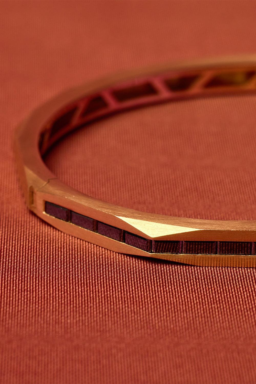 Purple Sapphire Baguette Enigma Bangle Bracelet-YELLOW GOLD-JEWELRYFINE JEWELBRACELET O-ARUNASHI
