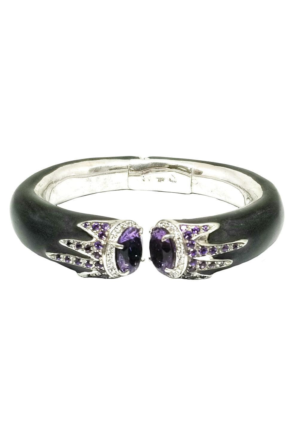 Amethyst Black Open Bangle Bracelet-WHITE GOLD-JEWELRYFINE JEWELBRACELET O-ANDREOLI