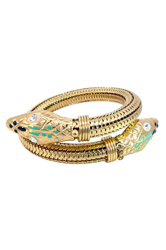 Blue Teal White Cobra Wrap Bracelet