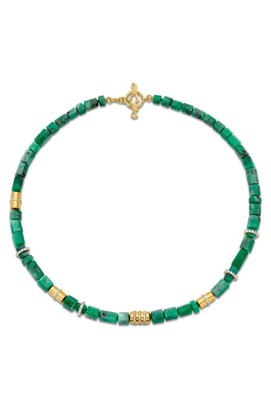 Emerald Large Beaded Necklace-YELLOW GOLD-18-JEWELRYFINE JEWELNECKLACE O-EDINA KISS