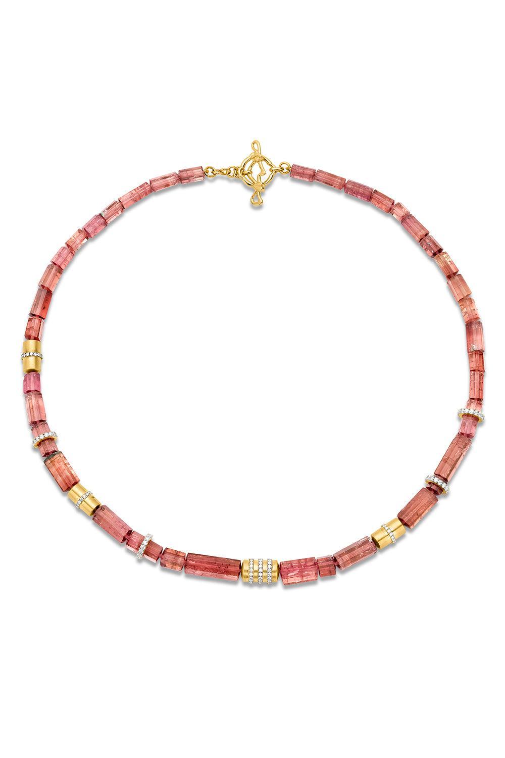 Pink Tourmaline Beaded Necklace-YELLOW GOLD-18-JEWELRYFINE JEWELNECKLACE O-EDINA KISS
