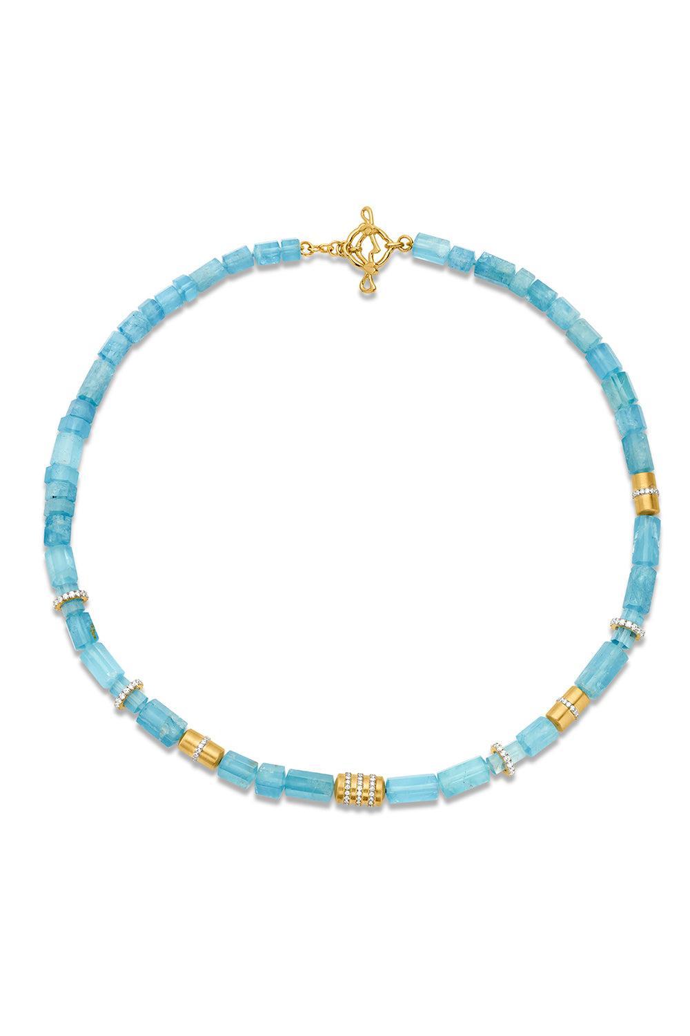 Aquamarine Beaded Necklace-YELLOW GOLD-18-JEWELRYFINE JEWELNECKLACE O-EDINA KISS