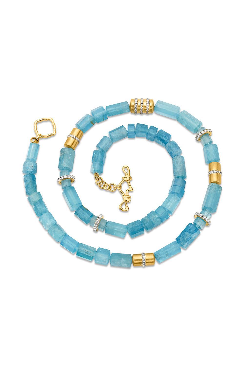 Aquamarine Beaded Necklace-YELLOW GOLD-18-JEWELRYFINE JEWELNECKLACE O-EDINA KISS
