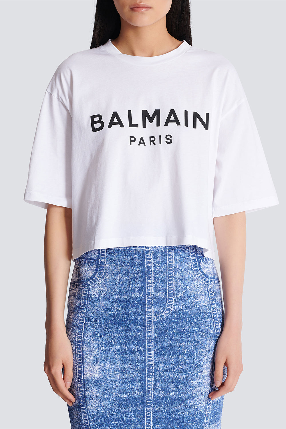 BALMAIN-Printed Crop Tee-