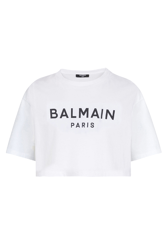 BALMAIN-Printed Crop Tee-