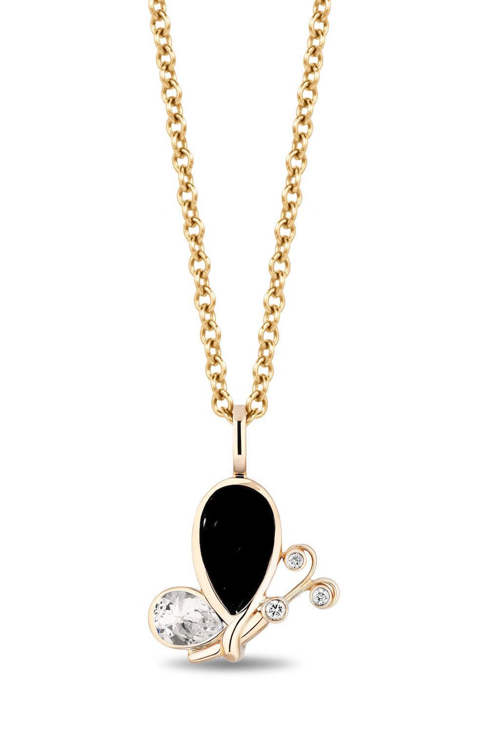 Topaz Small Butterfly Effect Pendant Necklace-YELLOW GOLD-18-JEWELRYFINE JEWELNECKLACE O-MASON & BOOKS