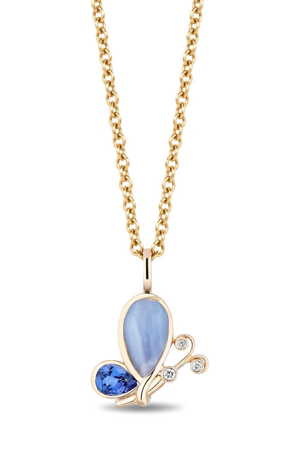 Small Tanzanite Butterfly Effect Pendant Necklace-YELLOW GOLD-18-JEWELRYFINE JEWELNECKLACE O-MASON & BOOKS
