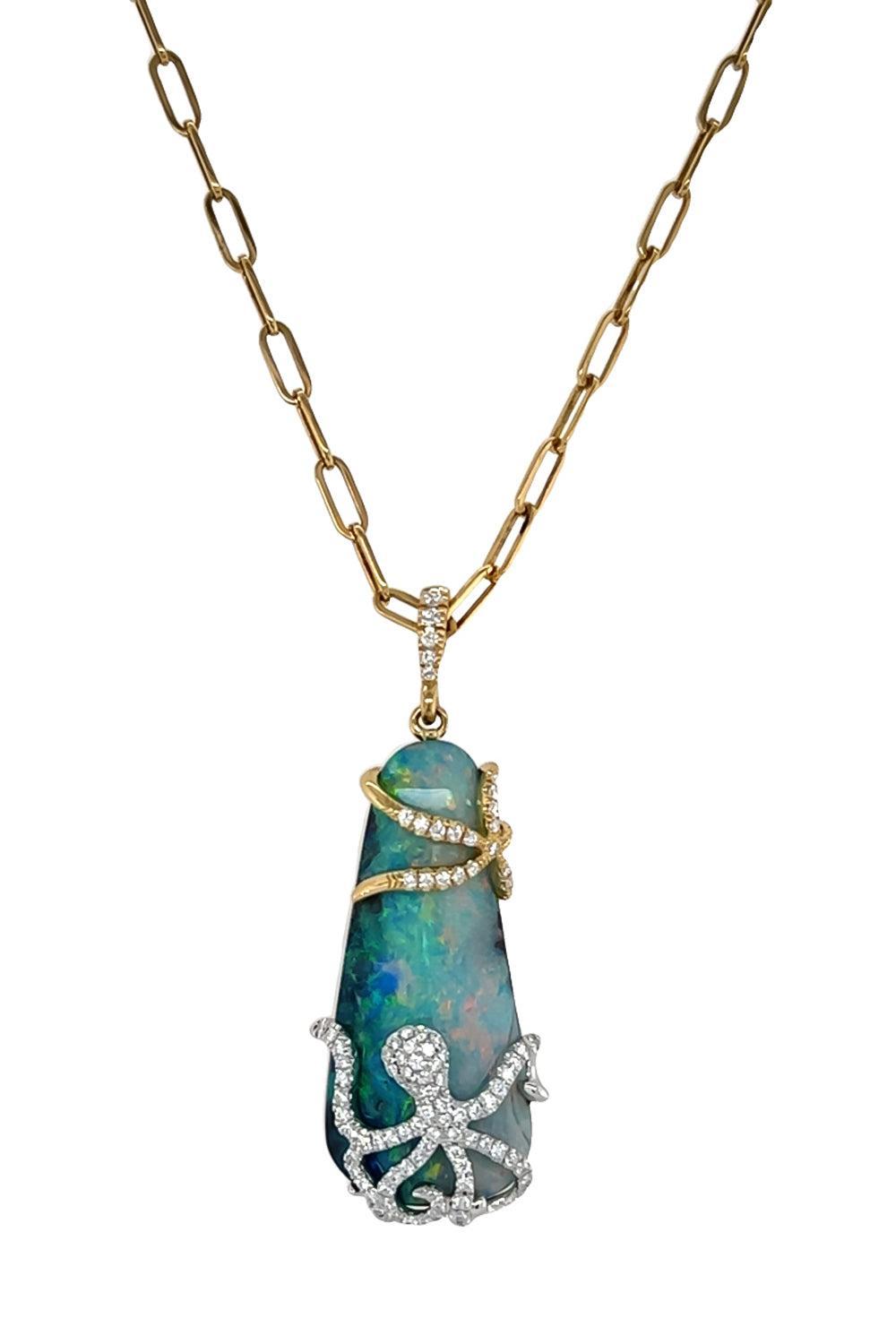 Opal Diamond Pendant Necklace-YELLOW GOLD-JEWELRYFINE JEWELNECKLACE O-LISA NIK