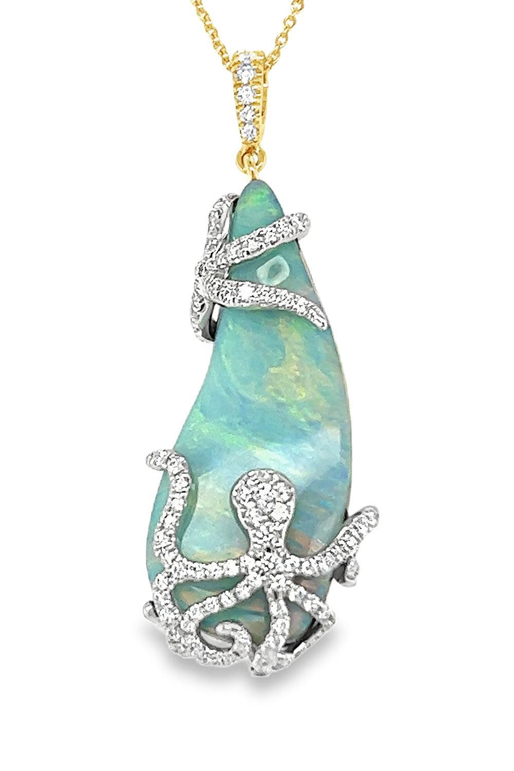 Australian Boulder Opal Diamond Necklace-WHITE GOLD-JEWELRYFINE JEWELNECKLACE O-LISA NIK