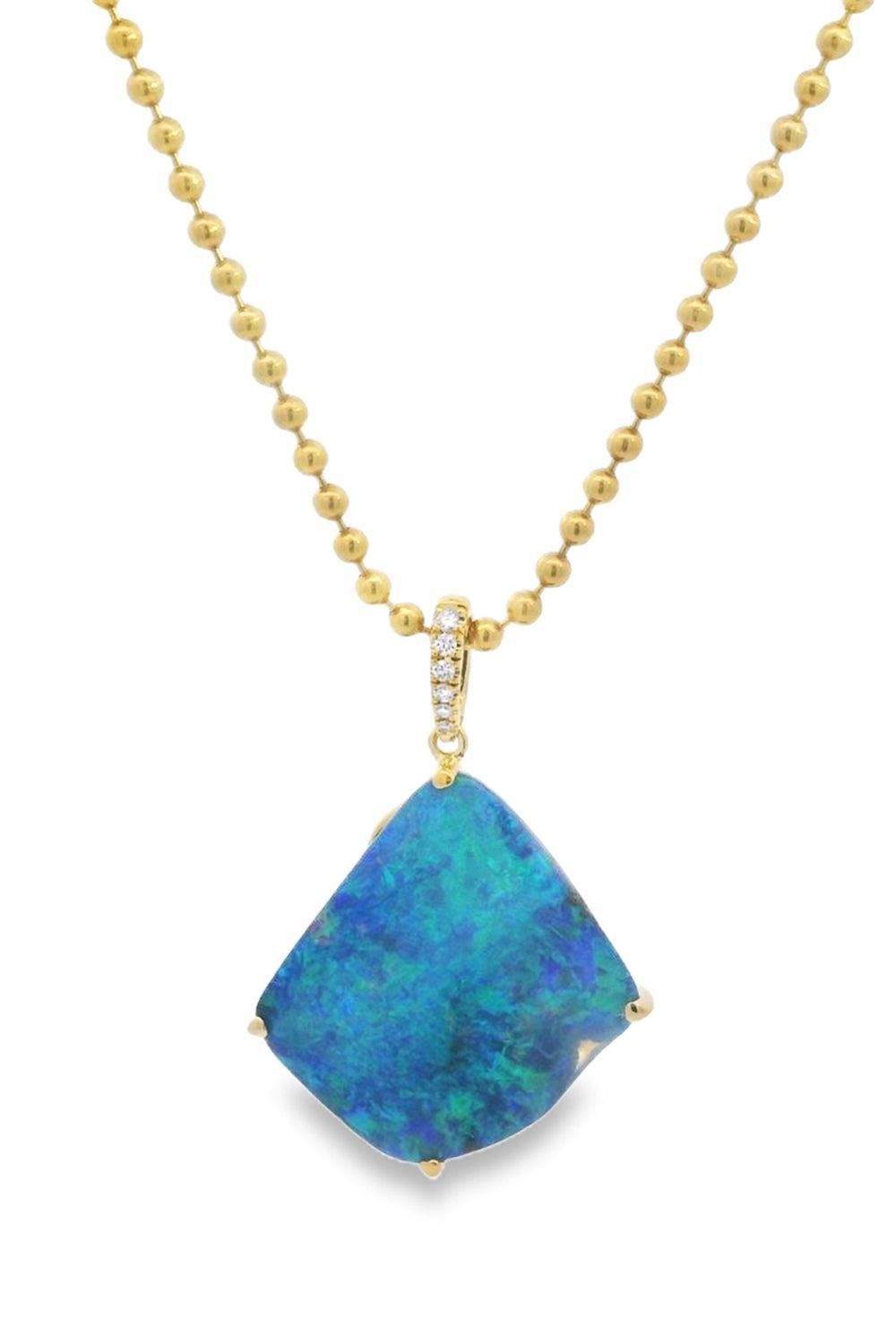 Australian Boulder Opal Diamond Necklace-YELLOW GOLD-JEWELRYFINE JEWELNECKLACE O-LISA NIK