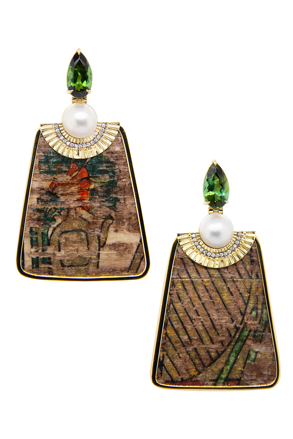 Diamond Tourmaline Papyrus Egypt Earrings