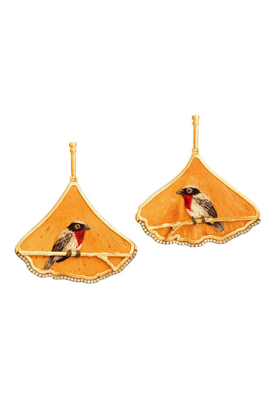 Diamond Embroidered Natural Ginkgo Leaf Earrings-YELLOW GOLD-JEWELRYFINE JEWELEARRING-SILVIA FURMANOVICH