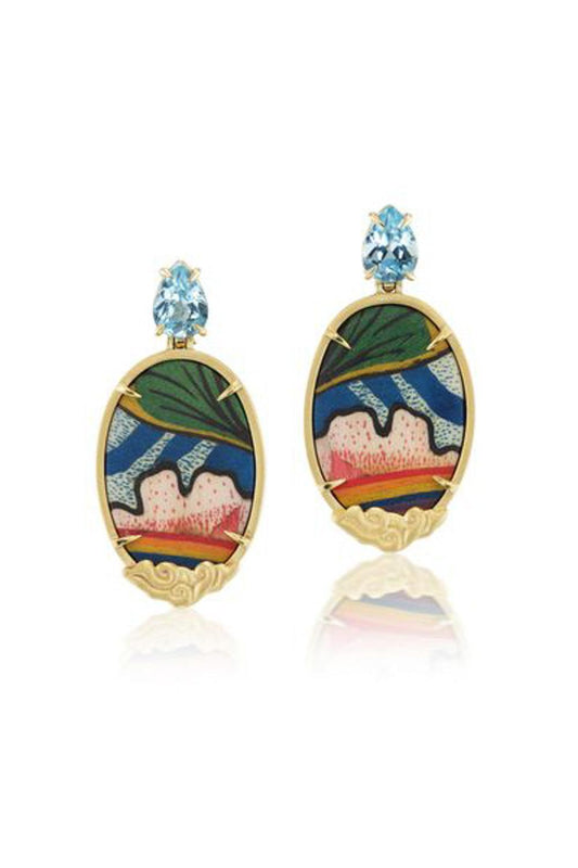 Diamond Topaz Tibetan Rainbow Marquetry Earrings-YELLOW GOLD-JEWELRYFINE JEWELEARRING-SILVIA FURMANOVICH