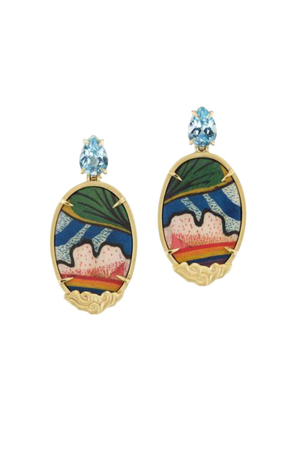 Diamond Topaz Tibetan Rainbow Marquetry Earrings-YELLOW GOLD-JEWELRYFINE JEWELEARRING-SILVIA FURMANOVICH