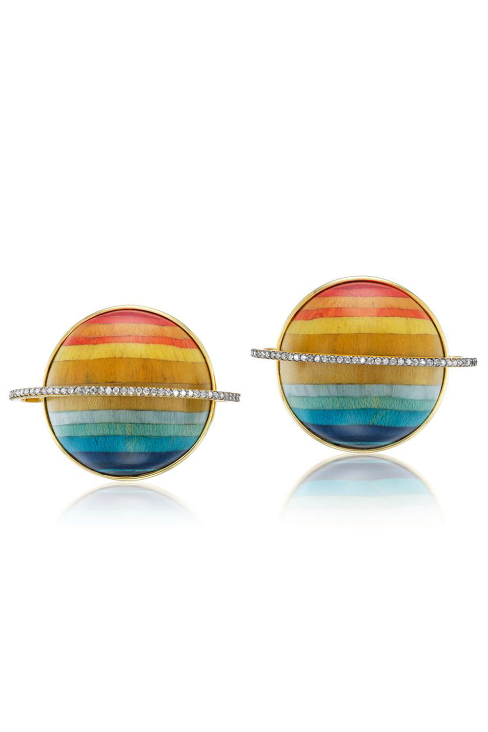 Diamond Blue Saturn Marquetry Half Sphere Earrings