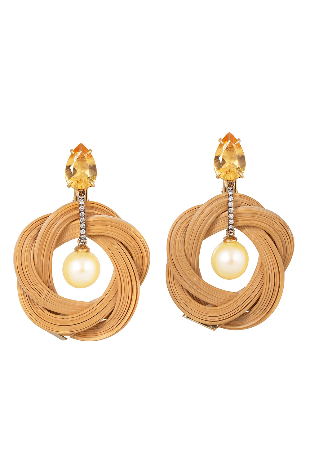 Diamond Natural Woven Bamboo Earrings