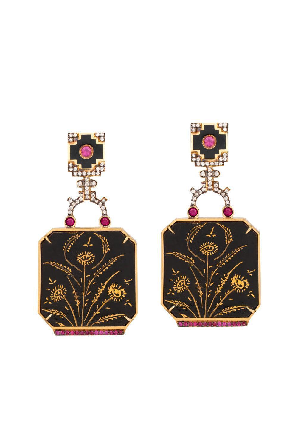 Diamond Ruby Papel Marche Earrings-YELLOW GOLD-JEWELRYFINE JEWELEARRING-SILVIA FURMANOVICH