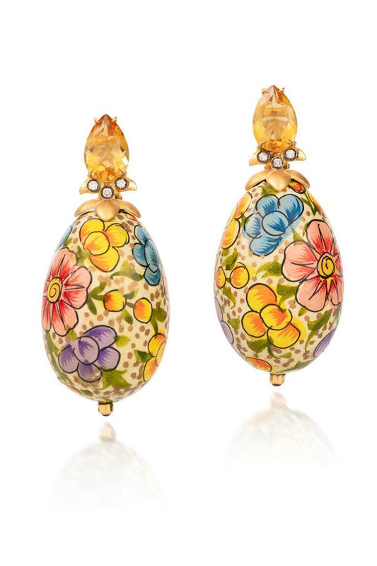 Citrine Diamond Floral Paper Mache Earrings-YELLOW GOLD-JEWELRYFINE JEWELEARRING-SILVIA FURMANOVICH