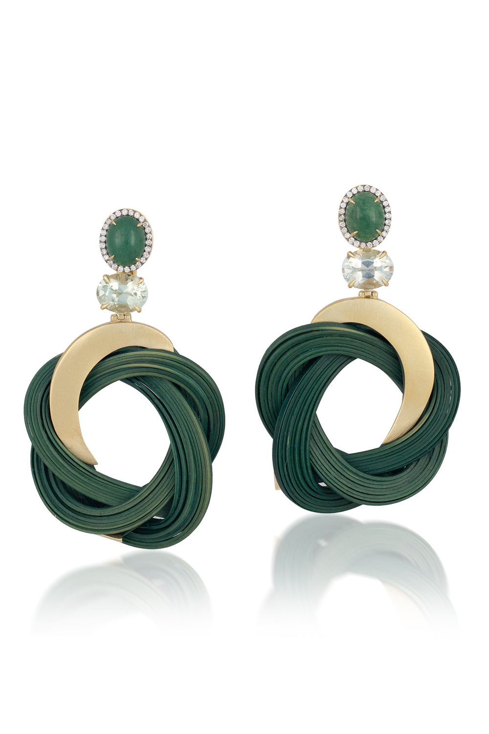 Diamond Prasiolite Green Intertwined Bamboo Earrings