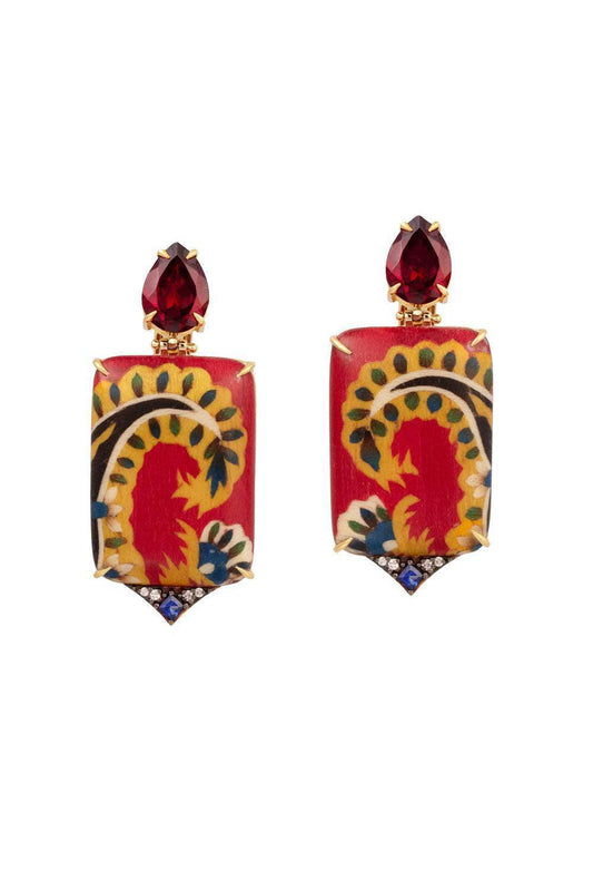 Diamond Grenade Kashmir Print Marquetry Earrings-YELLOW GOLD-JEWELRYFINE JEWELEARRING-SILVIA FURMANOVICH