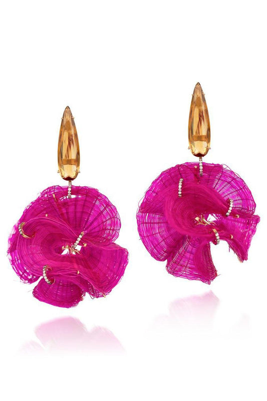 Diamond Citrine Pink Horse Mane Sphere Earrings-YELLOW GOLD-JEWELRYFINE JEWELEARRING-SILVIA FURMANOVICH