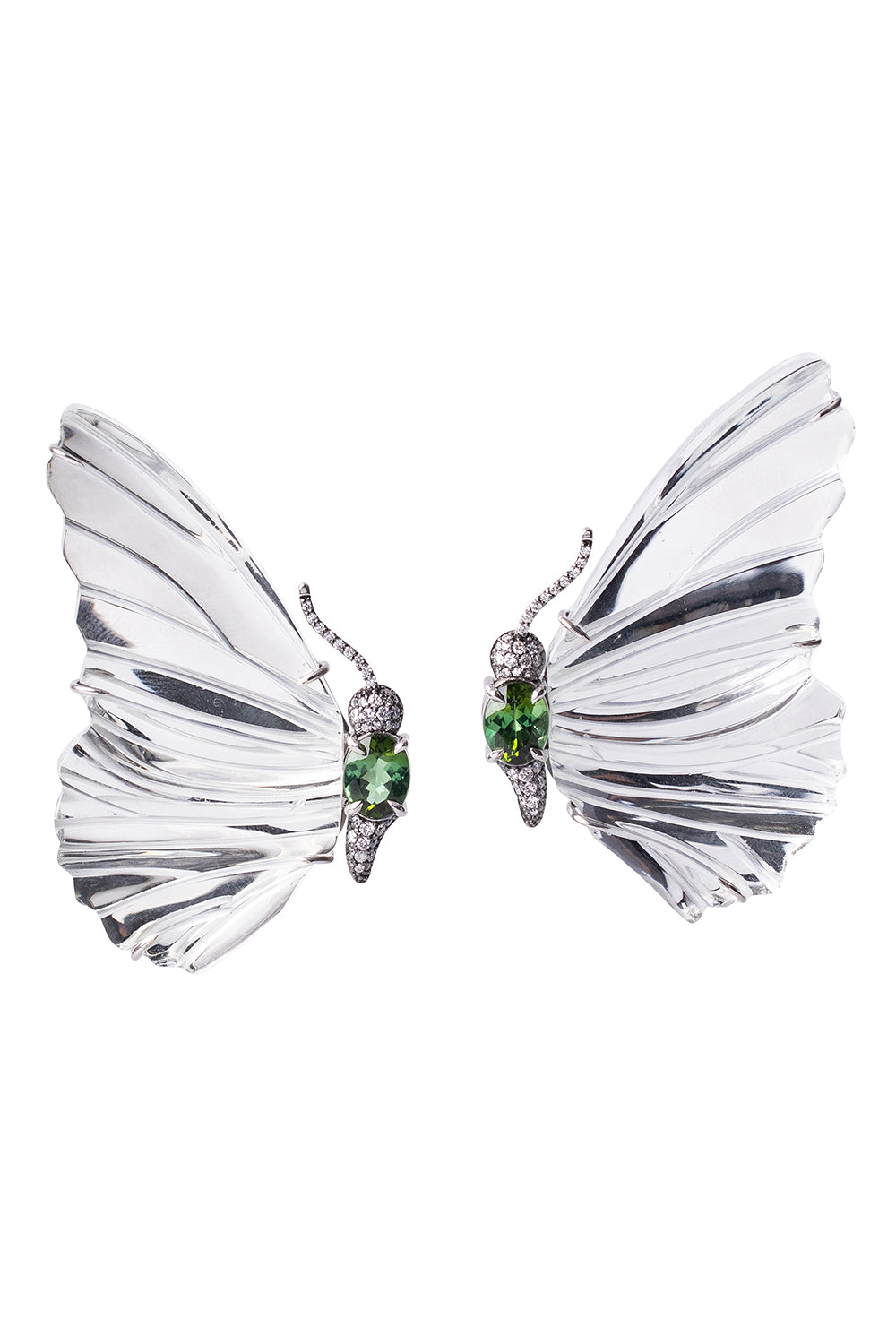 Green Tourmaline Diamond Mirror Butterfly Wing Earrings